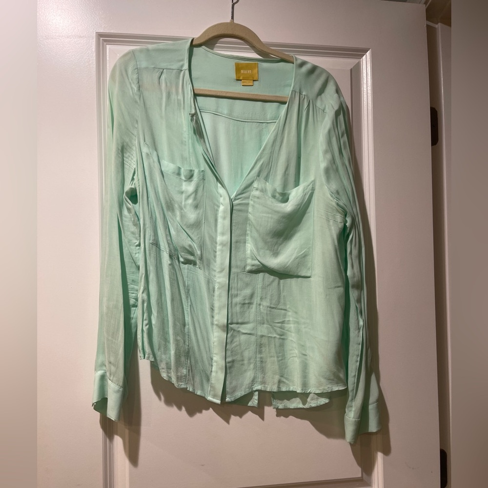 Maeve/ Anthropologie Green Buttoned Long Sleeve Blouse
